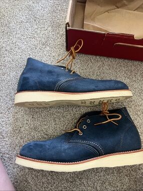 Men's Navy Suede Chukka Boots with Cream Wedge Sole